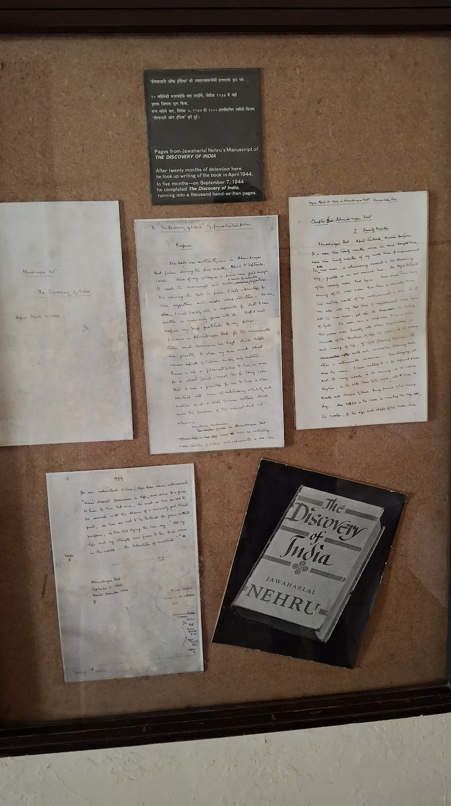 Pages from Nehru’s manuscript of ‘The Discovery of India,’ which was notably written at the Leader’s Block of the Ahmednagar Fort. (Source: CKA Archives)
