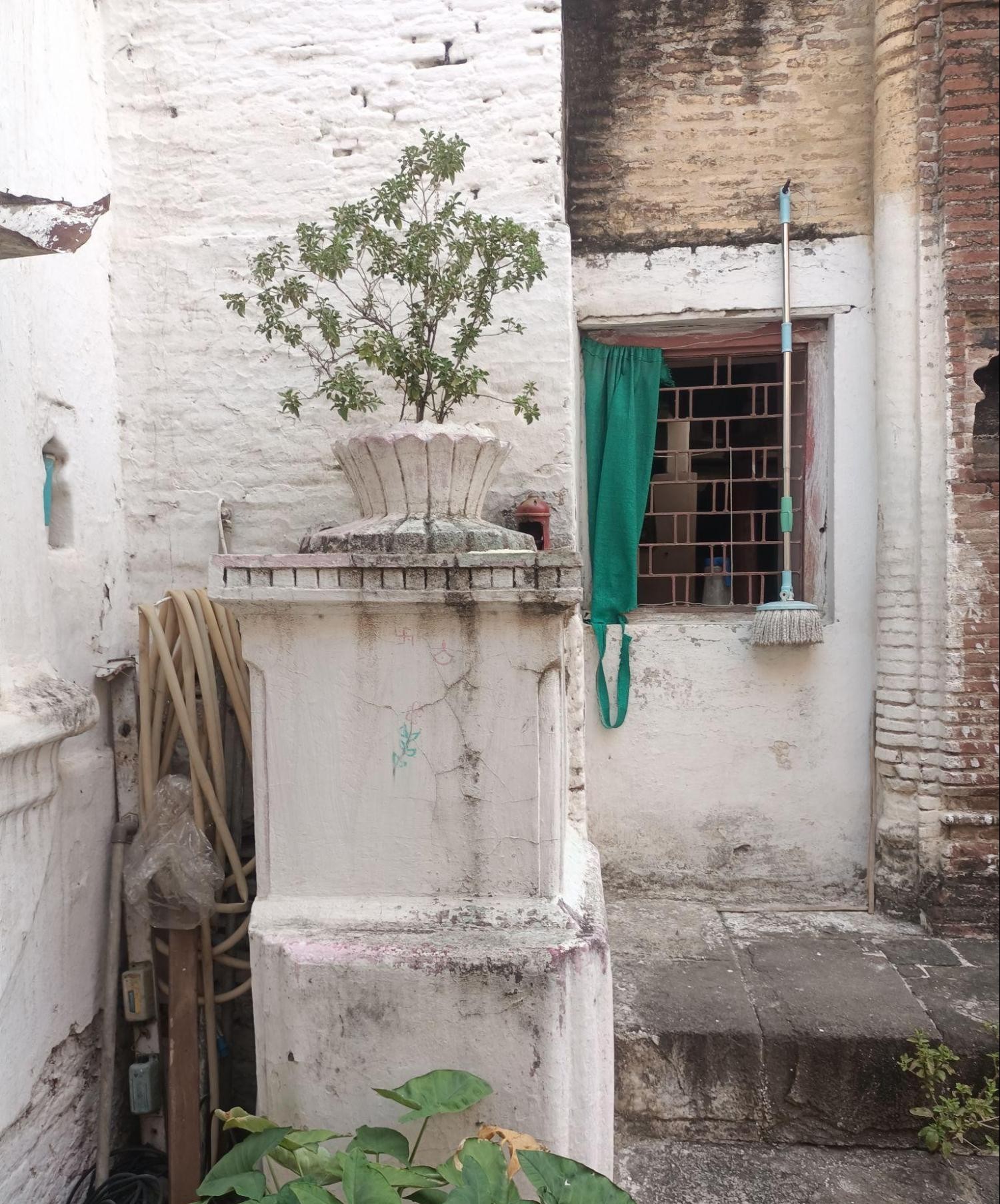 The tulsi-vrindavan next to the entrance door. (Source: CKA Archives)