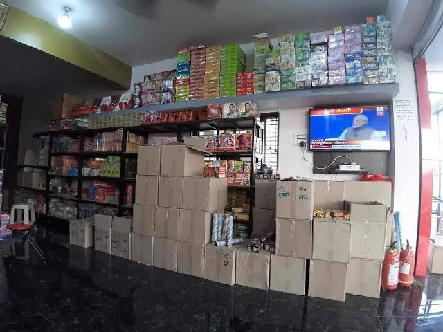A firecracker stall in Terkheda, stacked with bombs, chakris, and anars. (Source: CKA Archives)
