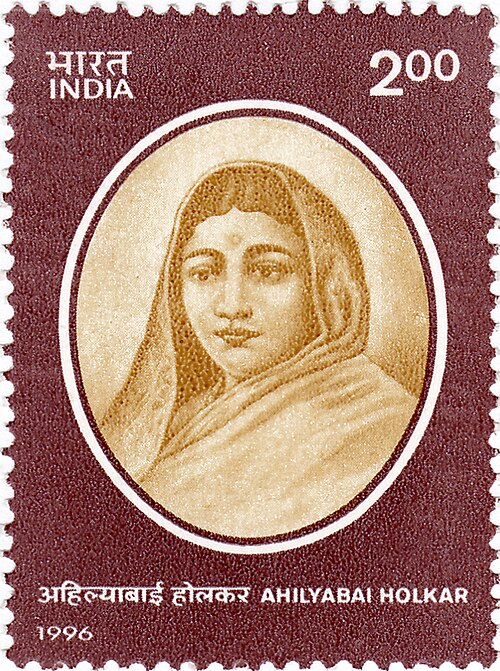 Commemorative stamp of Rani Ahilyabai Holkar issued in 1996 by India Post.During her reign as the regent of the Holkar kingdom (1767–1795), Ahilyabai is credited with restoring the Aundha Nagnath Mandir in present-day Hingoli district. Her contributions to temple architecture across India remain a significant part of Maratha-era patronage.
