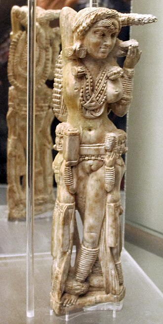 The ivory statuette of a Devi found in the ruins of Pompeii, Italy (1st century CE), believed by some scholars to have originated from India, possibly Bhokardan.