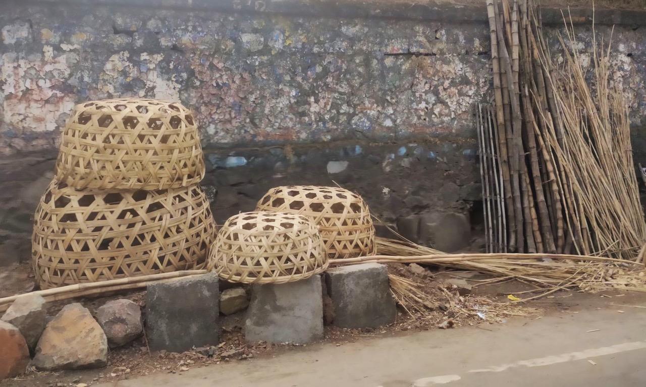 Various bamboo baskets crafted by Burud artisans, displayed for sale at a roadside market. Source: CKA Archives