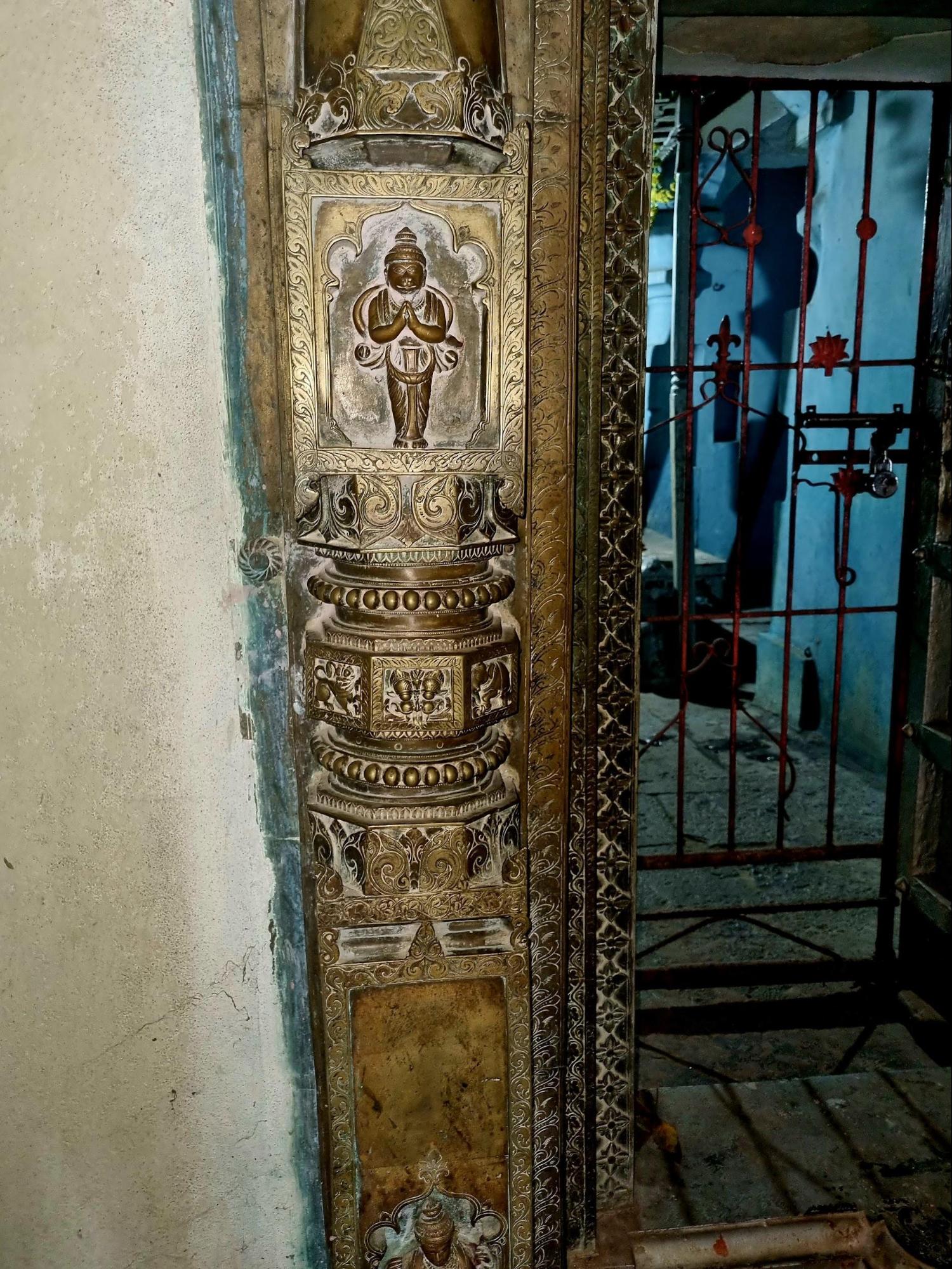 Copper pillars inside the garbha griha, showcasing exquisite craftsmanship.(Source: CKA Archives)
