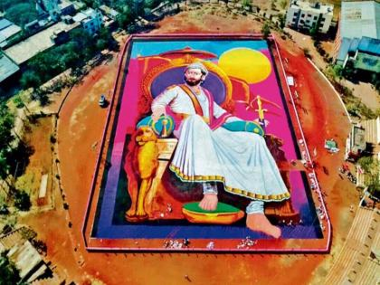 A large-scale Rangoli design of Chhatrapati Shivaji Maharaj created by a team of artists including Mangesh Nipankar.[2]