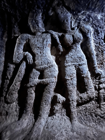 Interior wall of a cave at Kharosa, Latur district,the relief shows a seated figure carved in high relief, typical of early Deccan rock-cut temple art. (Source: CKA Archives)