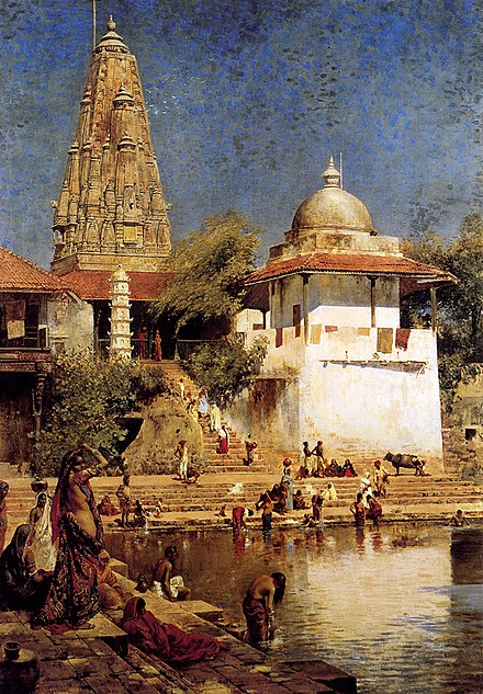 Walkeshwar Temple and Banganga Tank by American artist Edwin Lord Weeks.