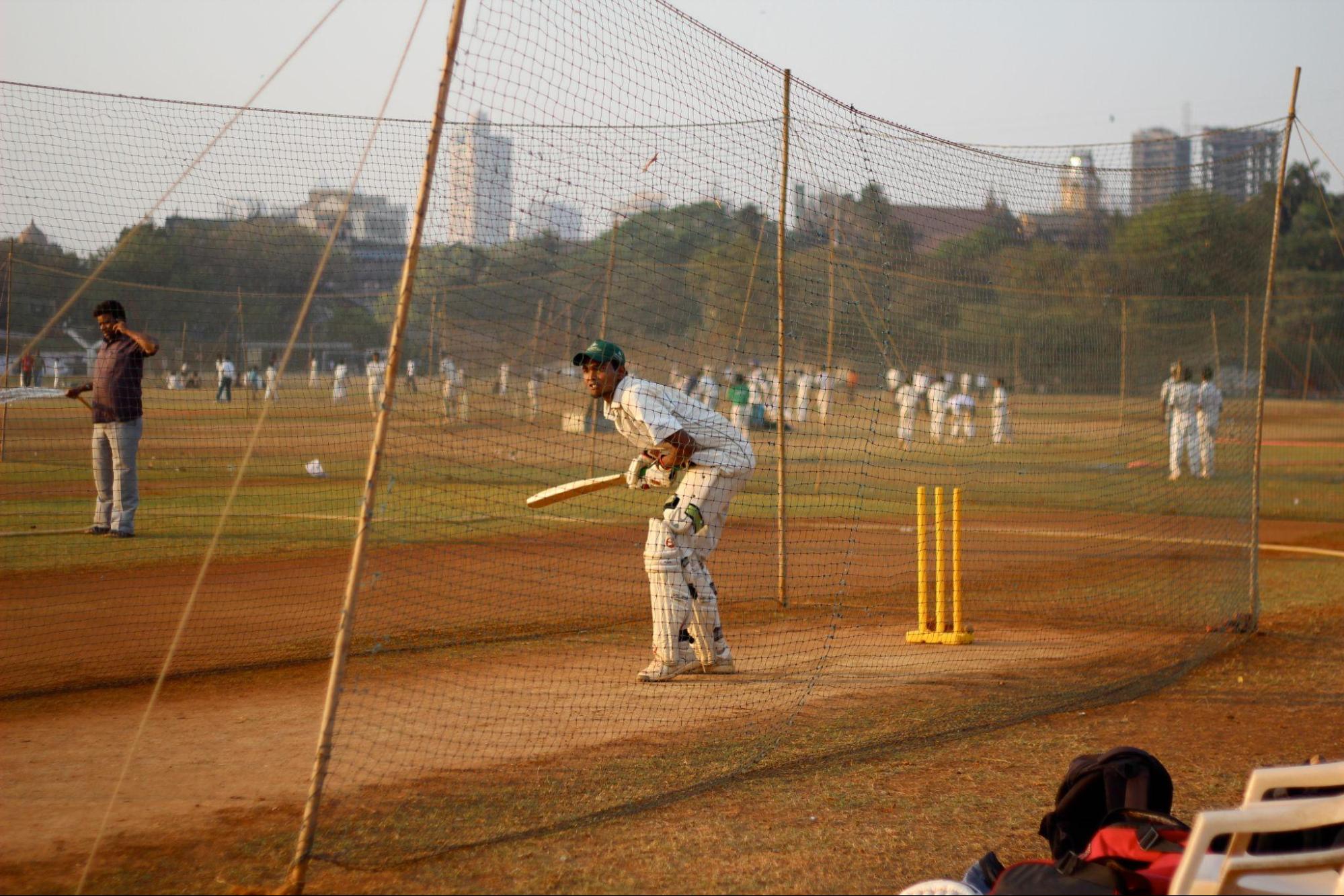 A cricketer practicing at Bombay Gymkhana, Azad Maidan[10]
