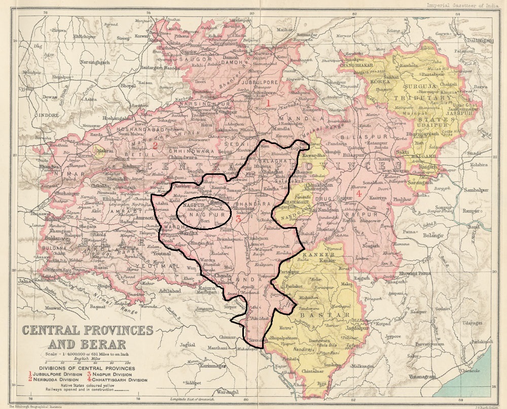 Nagpur district under Nagpur Division constituting Central provinces and Berar, 1909.