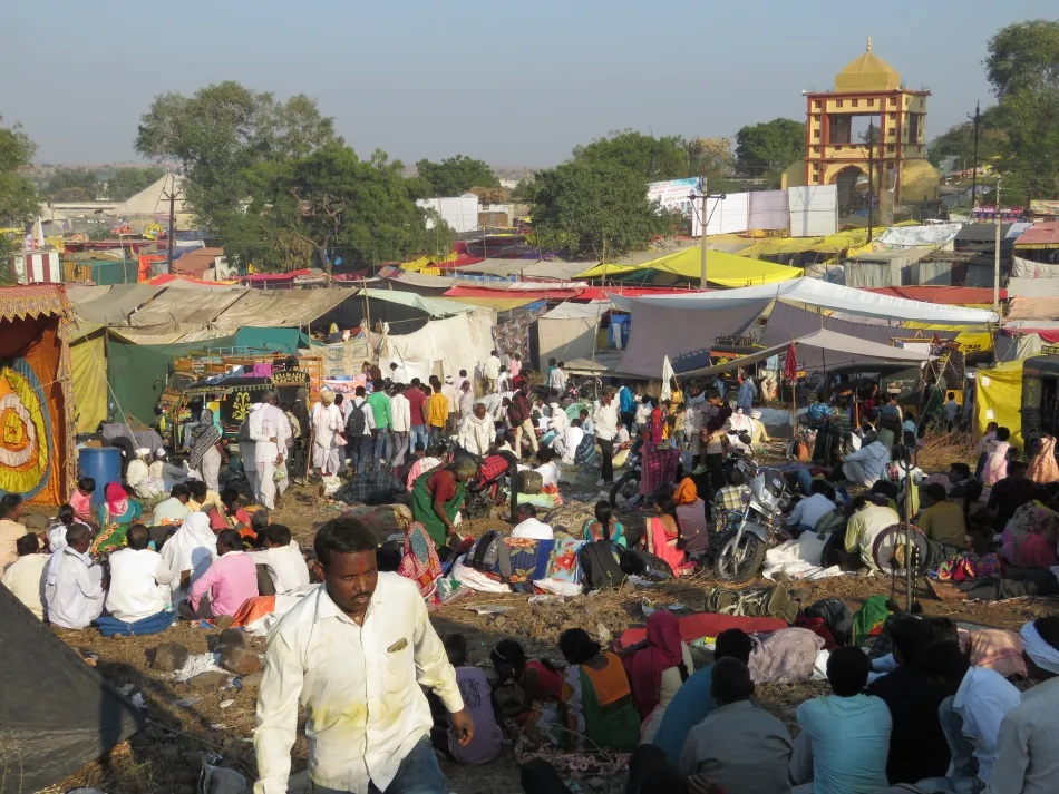 Crowds gather at the Malegaon Yatra, known for the worship of Khandoba at the Shri Kshetra Khandoba Mandir and its grand animal market.[2]