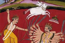 A depiction ofParshurama slaying Kartavirya Arjuna as Kamadhenu and her calf flee.[2]