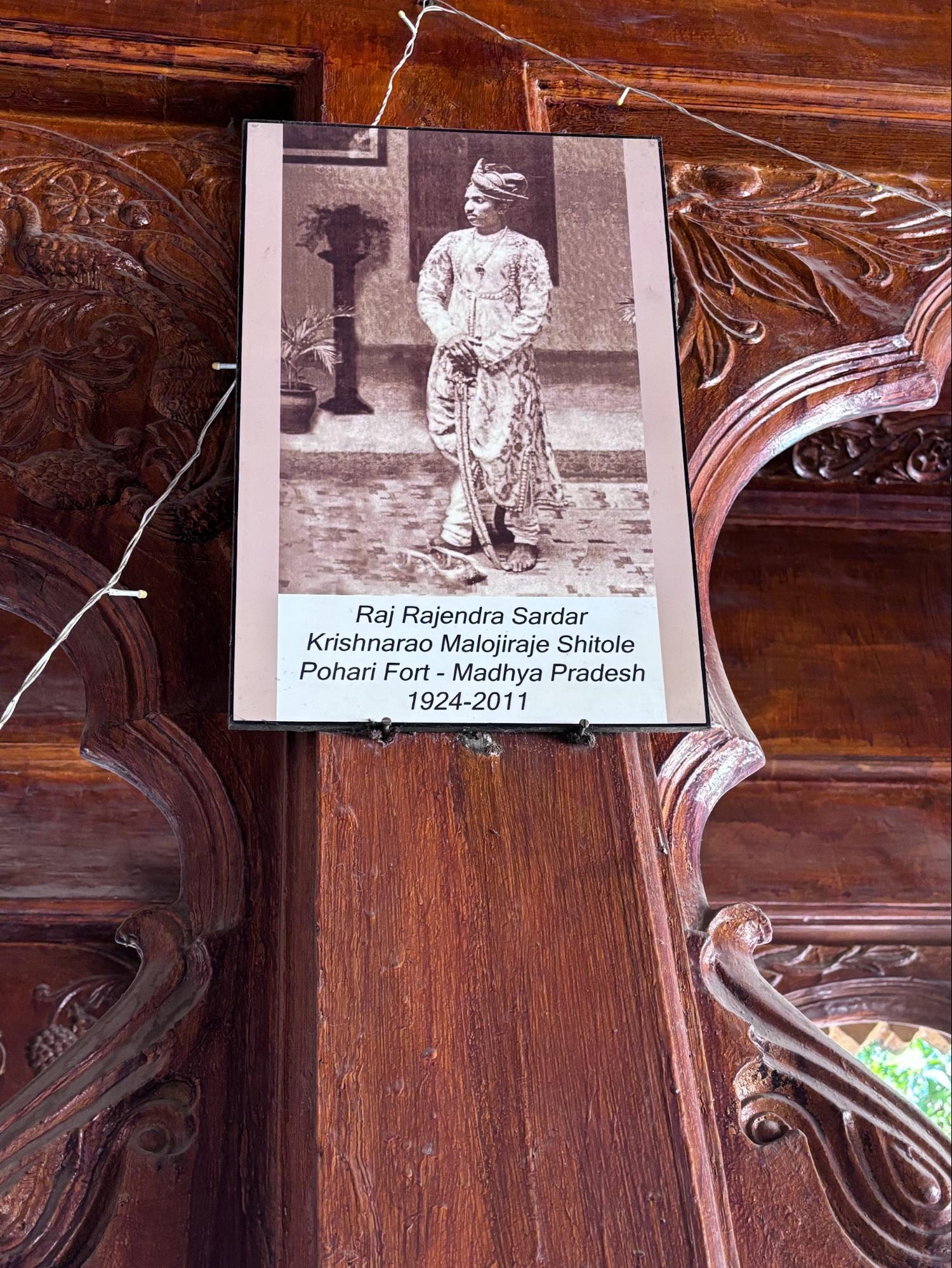 A framed portrait of Raje Rajendra Shitoleraja Deshmukh within the Shitole Wada, Kasba Peth, Pune. (Source: CKA Archives)