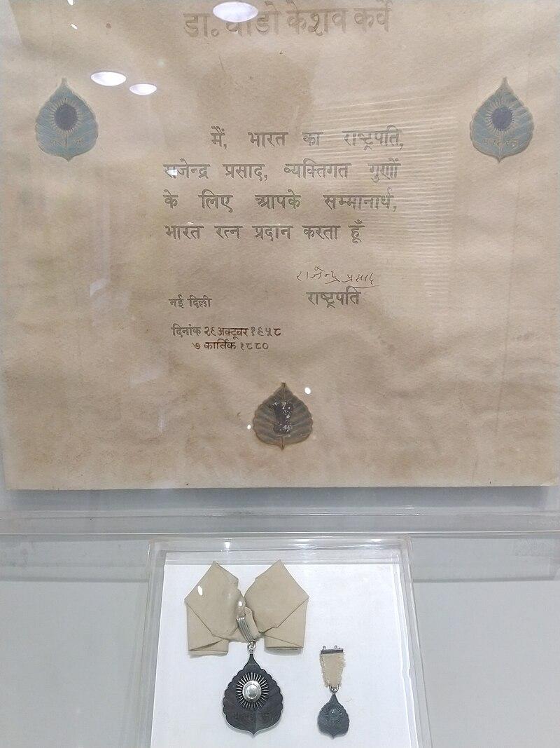 Maharshi Karve was awarded the Bharat Ratna, the highest civilian honour in India, in 1958.[36]