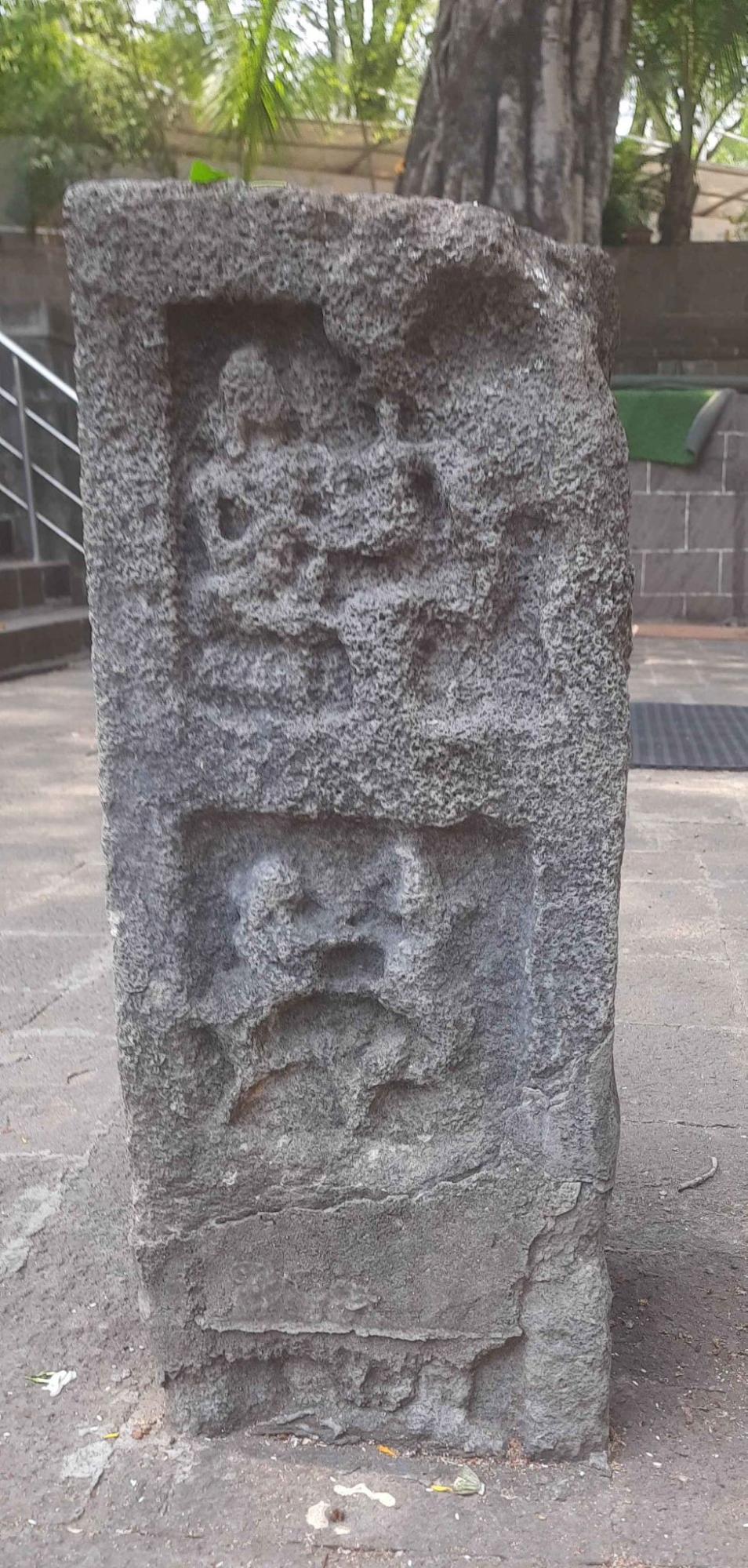 Stone sculpture in the Mandir, believed to be a historical artefact based on its form and carvings. (Source: CKA Archives)