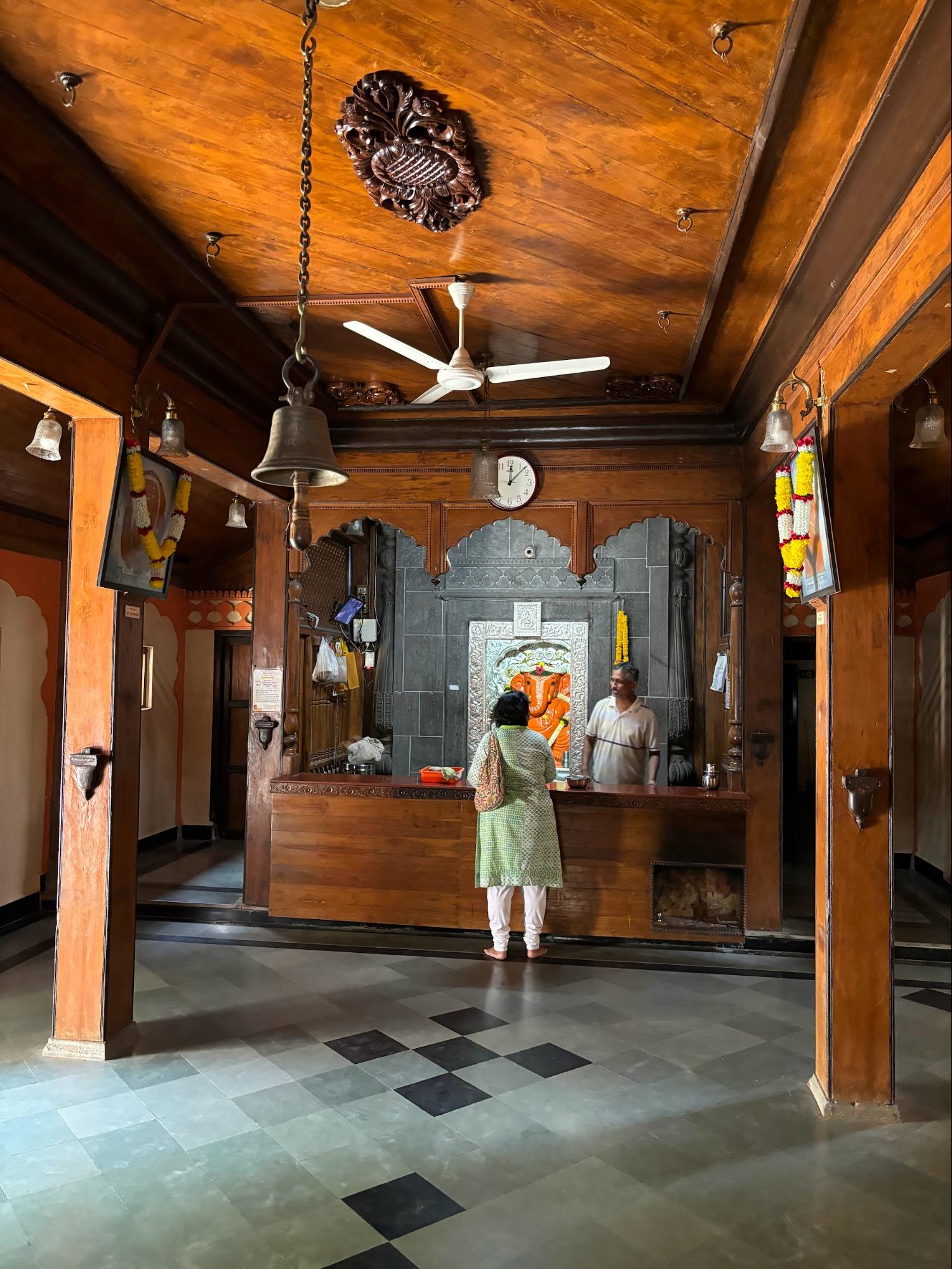 The assembly hall or mandap is a wooden structure and has been restored and polished recently with the efforts of Babhale Guruji, whose family currently oversees the Mandir. (Source: CKA Archives)