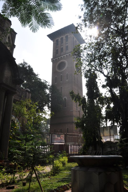 The Bell Tower of the Church, with wooden planks instead of clocks.[13]