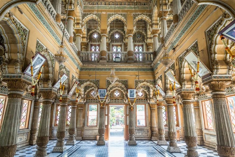 The interior of the Shinde Chhatri is a unique blend of Anglo-Rajasthani architecture.[69]