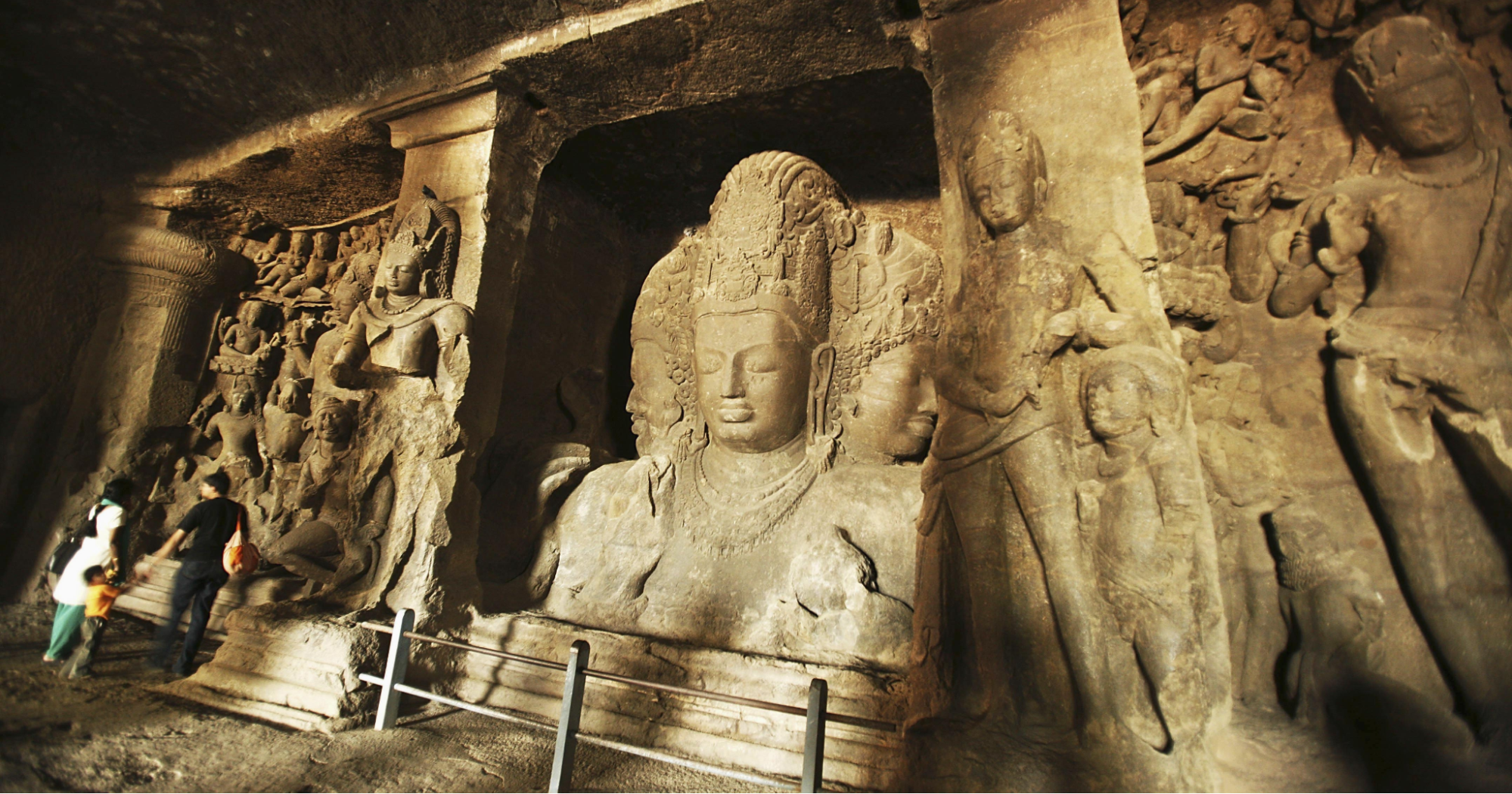 The caves of Gharapuri, Raigad district are adorned with numerous carvings of Shiv. A distinctive feature of these caves is that they were carved from a single rock, starting from the top and working downwards. Among the many attractions is the impressive statue of Brahma-Vishnu-Mahesh. (Source: CKA Archives)