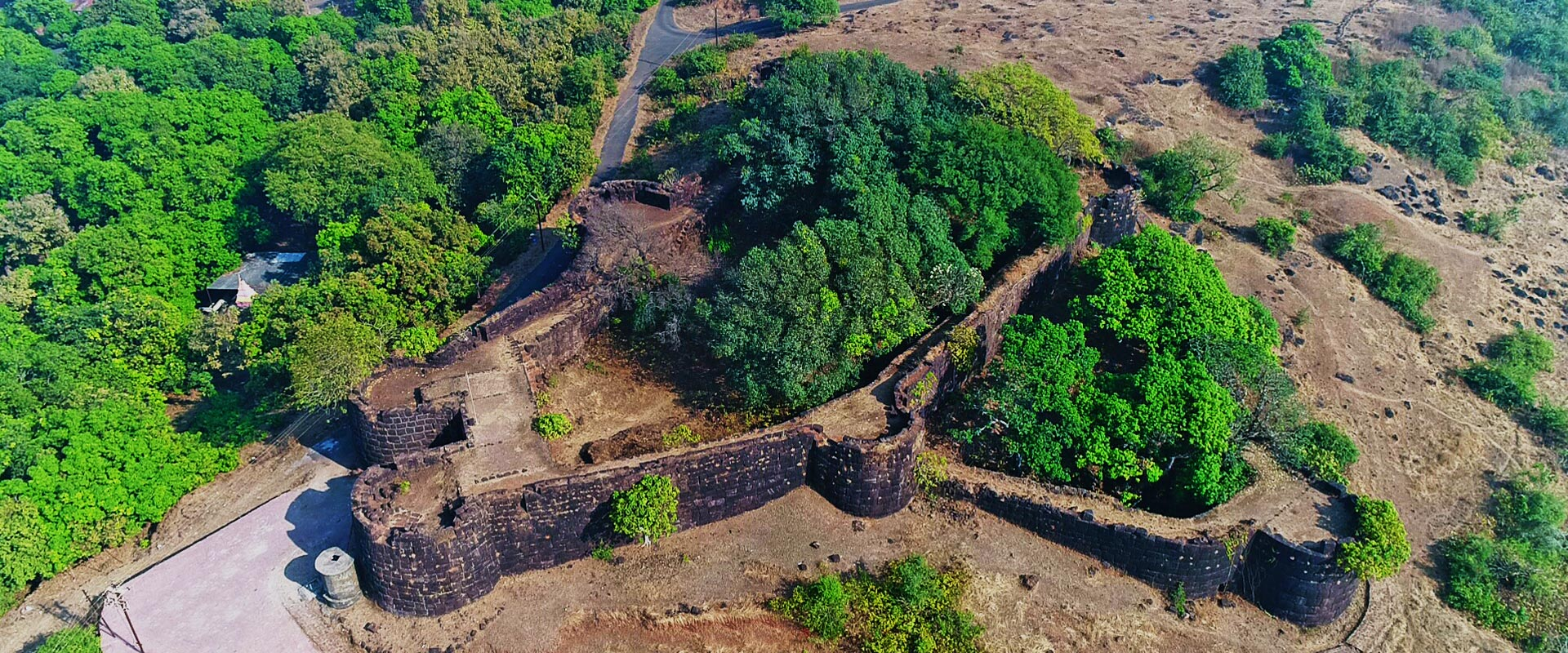Aerial view of Bankot Fort and its surrounding landscape in Bankot village, Ratnagiri.[3]
