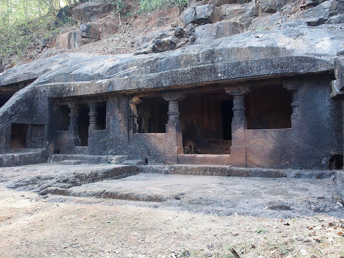 The Panhalakaji Caves at Dapoli, Ratnagiri are excavated into laterite cliffs along the Kotjai River, featuring a range of rock-cut forms from Buddhist and Shaiva traditions.[1]