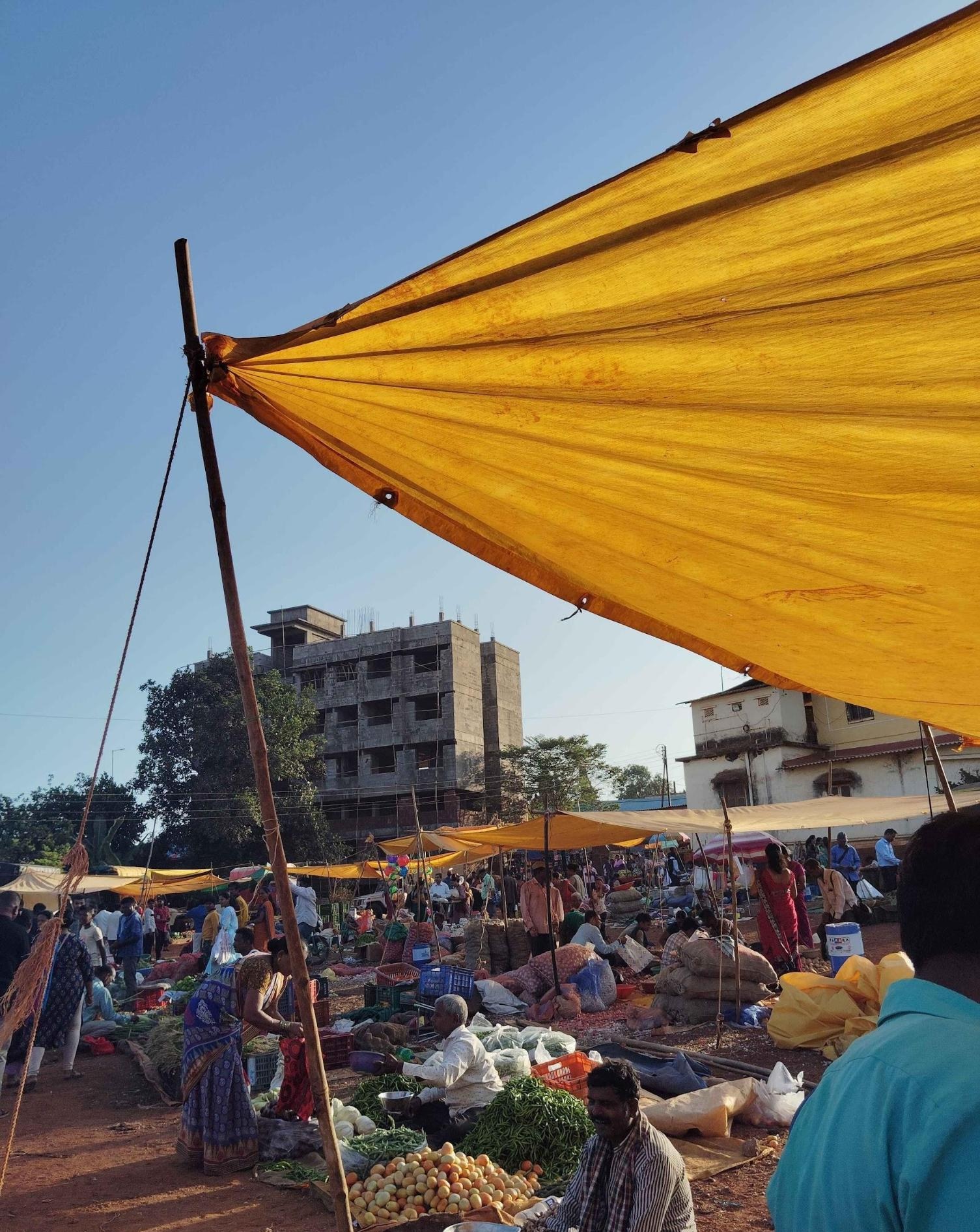Friday Market (Shukravar Bazaar) in Pirlote is a weekly open-air market with sections for vegetables, fruits, dry fish, hardware, clothes, and toast-khari, attracting crowds from across the district. (Source: CKA Archives)