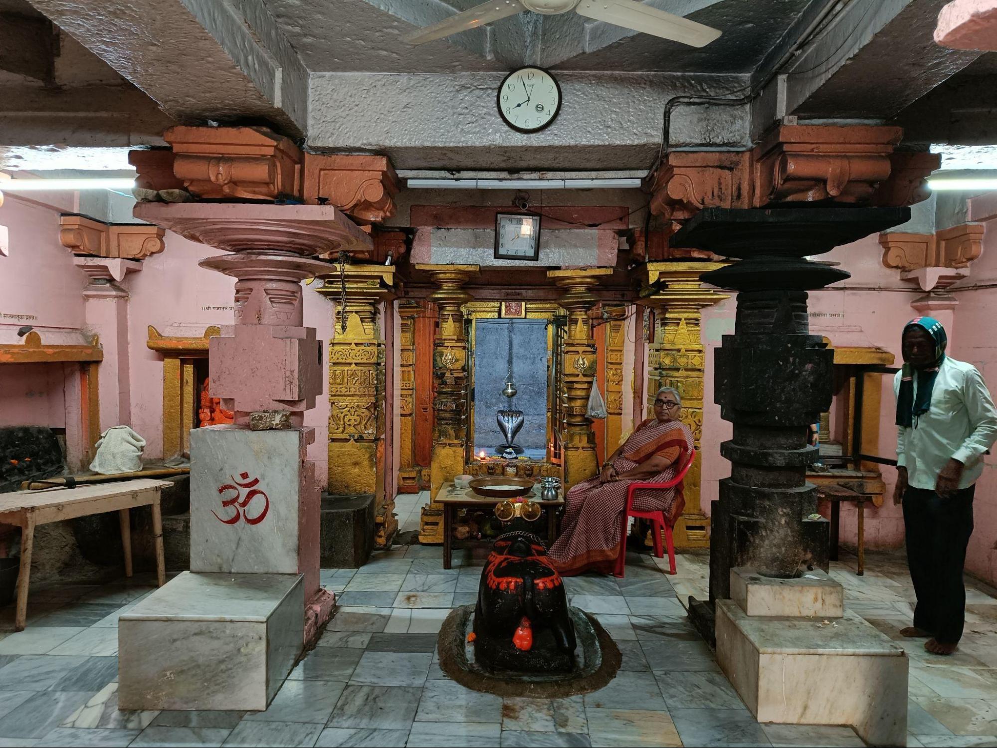 The garbhagriha (sanctum) of the Mandir, which features very old and beautifully carved pillars. (Source: CKA Archives)