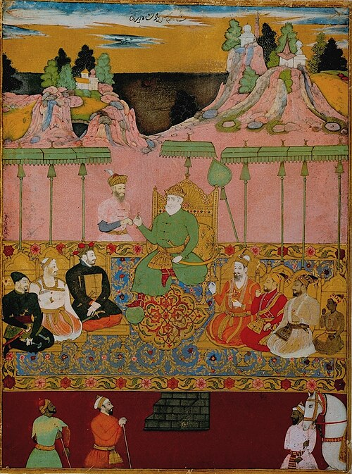 Painting produced at Bijapur, circa 1680, showing Yusuf Adil Shah receiving a key from Shah Ismail I of Persia. The sultanate founded by him, and Adil Shah himself, would later play a significant role in the political history of the Sangli region.