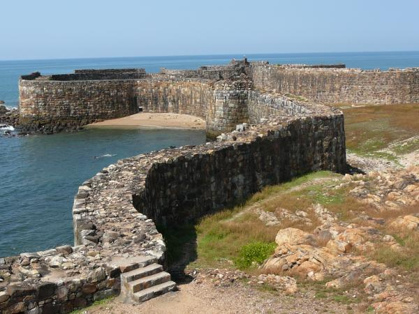 Sindhudurg Fort, surrounded by the vast Arabian Sea, with its formidable architecture.