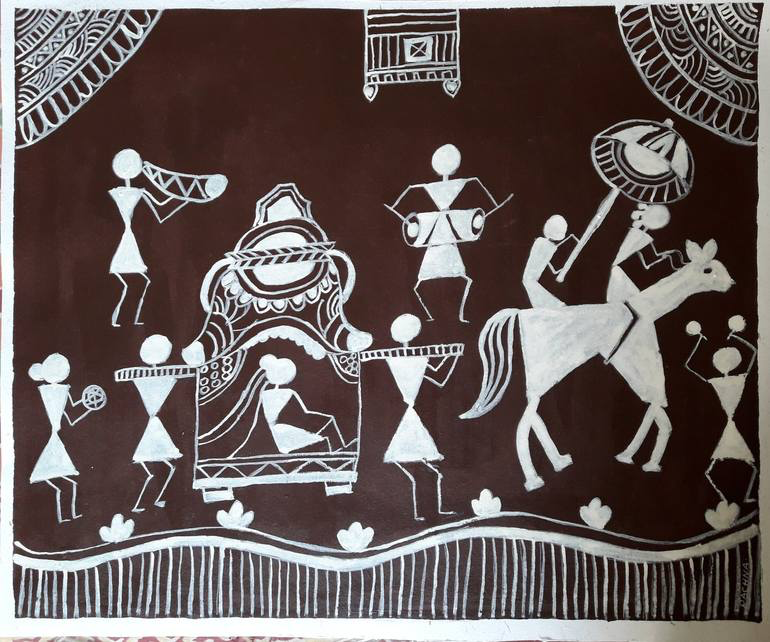 Warli painting of a wedding procession by Rachna Goenka[1]