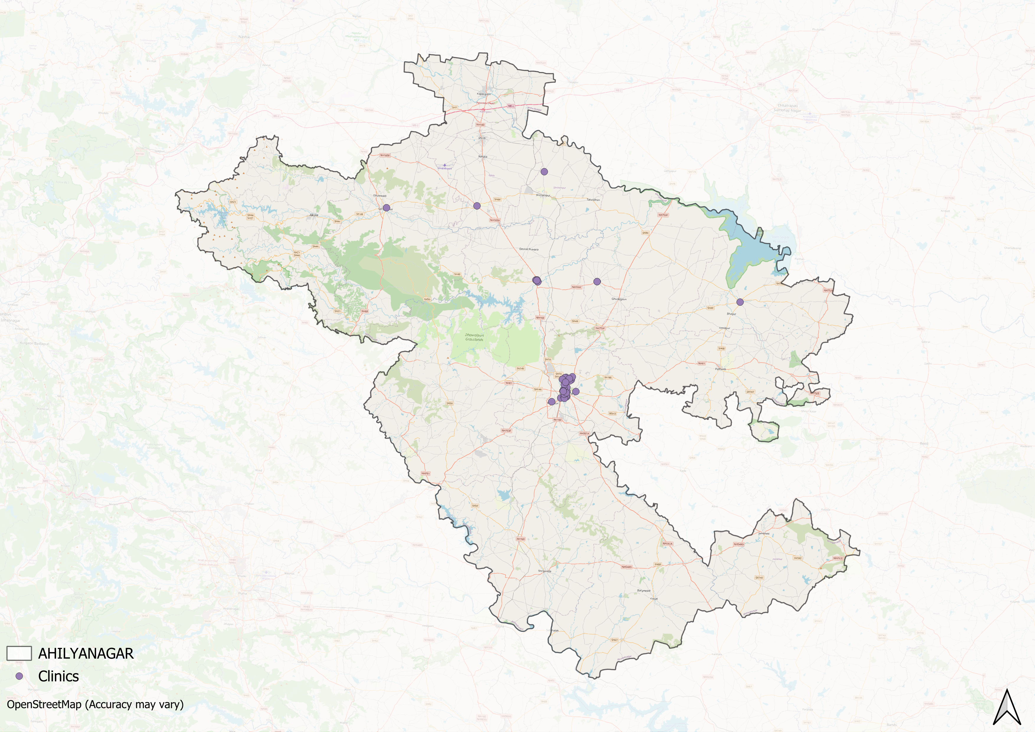 A map of the clinics spread across the Ahilyanagar City area of the district. (Source: CKA Archives)