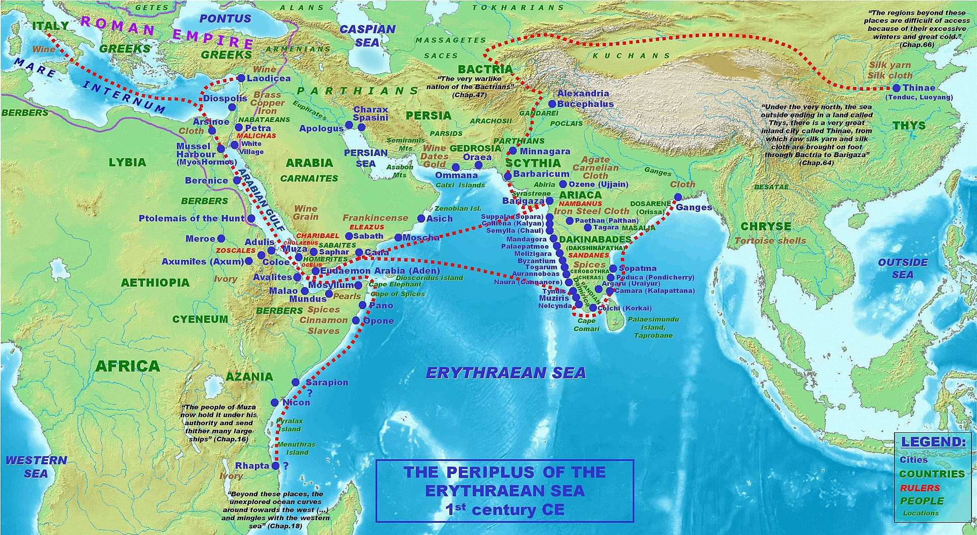 Map showing ancient trade centres mentioned in thePeriplus of the Erythraean Sea, a Greco-Roman text describing maritime commerce in the Indian Ocean. Sites such as Barygaza (Bharuch Gujarat), Chaul (Ratnagiri district), Sopara (Palghar district), Kalyan (Thane district), and inland marts like Paithan (Pratishthana, Sambhaji Nagar district) and Tagara (Ter, Dharashiv district) formed key points linking inland trade routes to coastal ports.