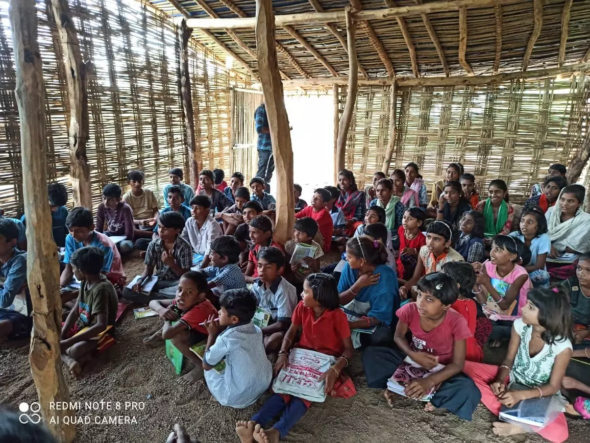 Students studying at a bamboo School created by the YUNG Foundation
