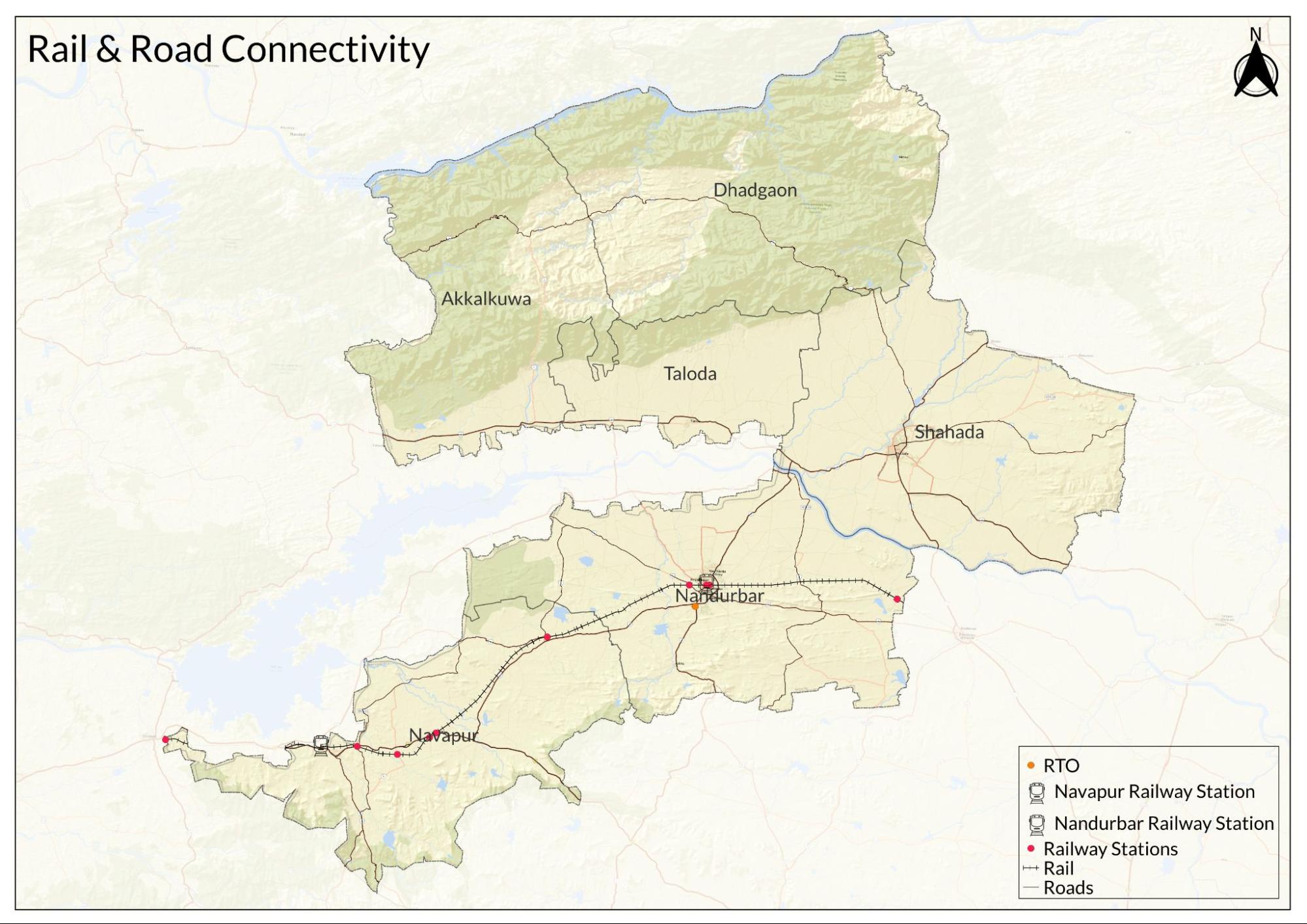 Navapur Railway Station, Nandurbar district is uniquely situated on the Maharashtra–Gujarat border, with a yellow line dividing the platform between the two states.