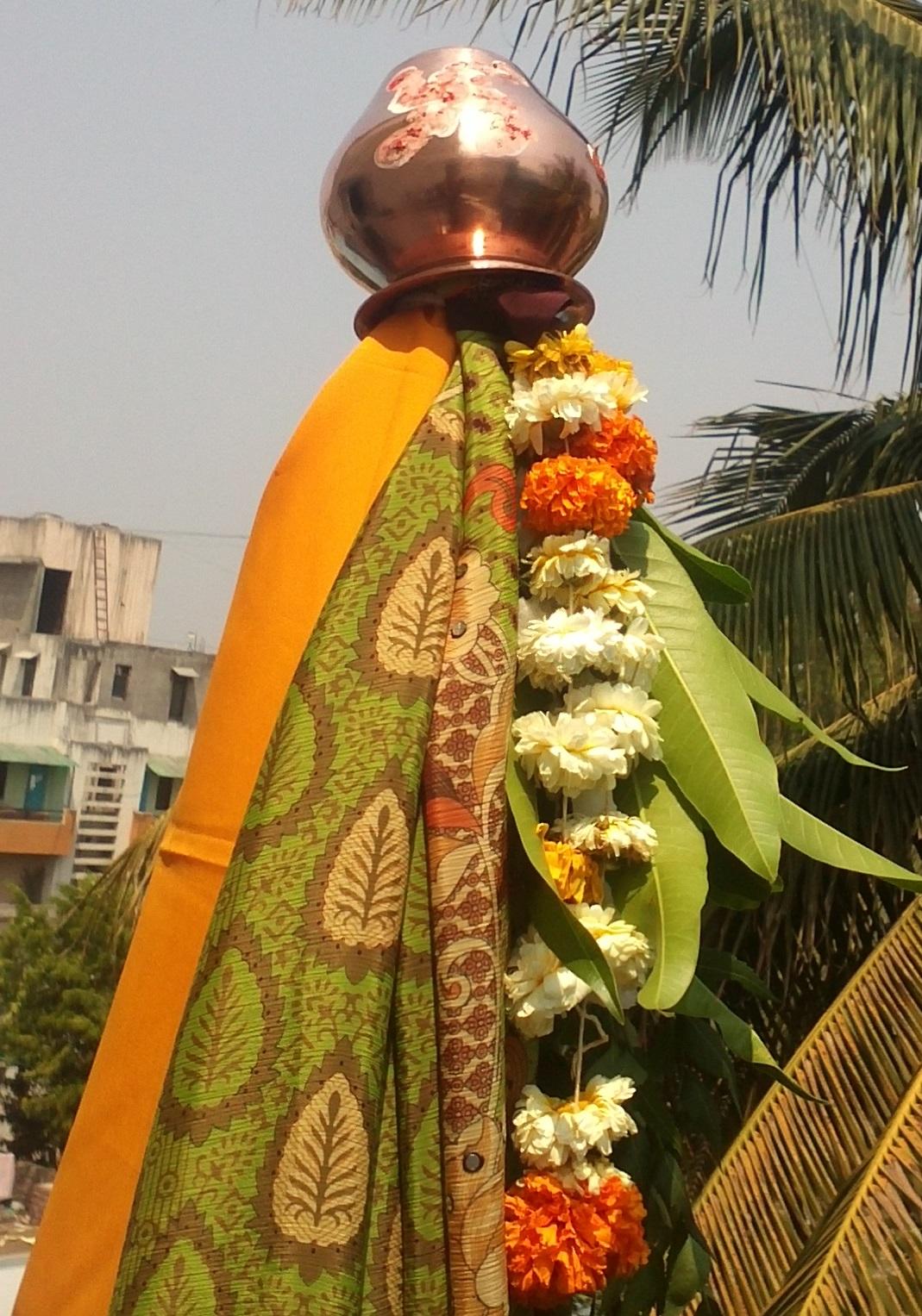 A raised Gudi on Gudi Padwa, i.e, the Marathi New Year