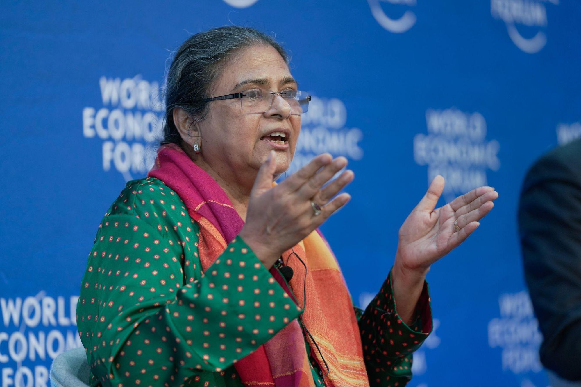 SSK Co-founder Sheela Patel speaking at the World Economic Forum in 2022.