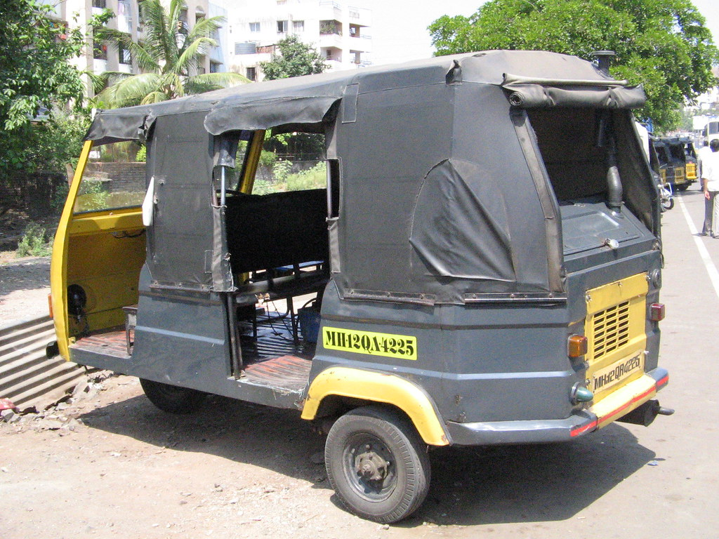 A six-seater ‘tum tum’ rickshaw, once common in Pune but now largely restricted due to pollution concerns.