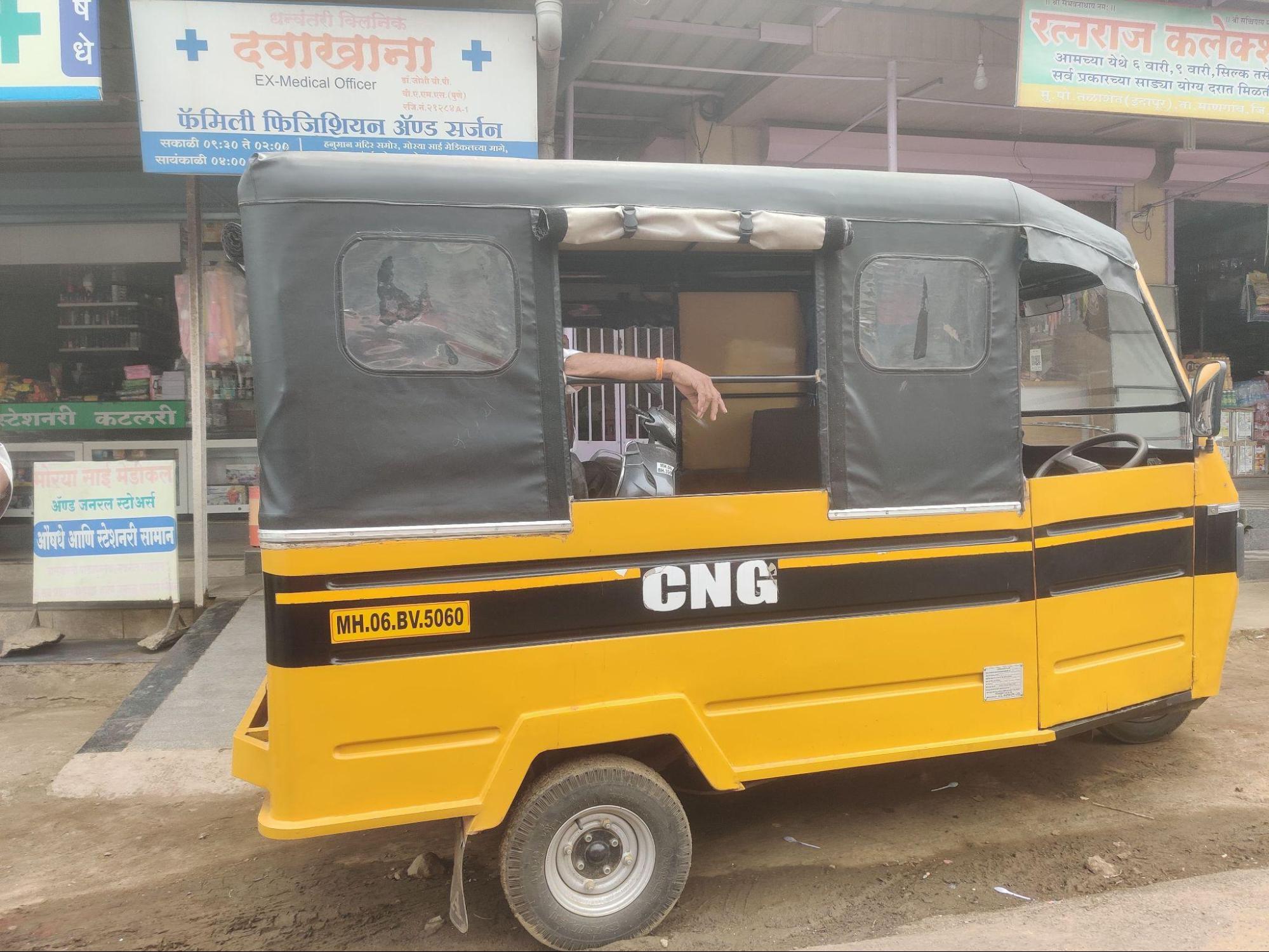 A newer model of CNG Tum-Tum parked at a village stand. (Source: CKA Archives)