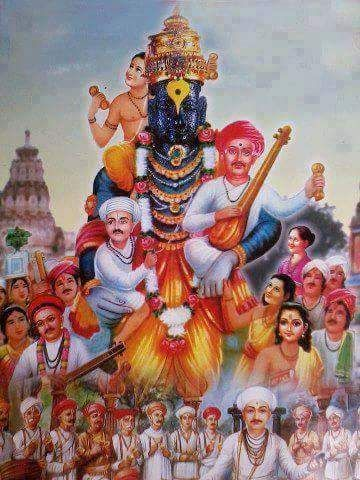 An image of Vitthal Devta and the numerous sants associated with his worship